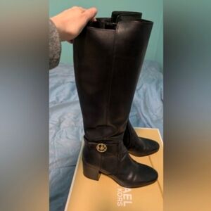 Michael Kors Carmen Black Over the Knee Boots with Gold Hardware